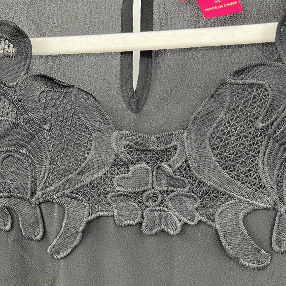 Sunny‎ Leigh Blouse XL Black Floral Embroidered Semi Sheer Boho Top Extra Large - Picture 8 of 11